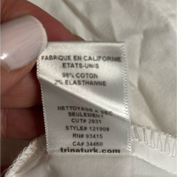 TRINA TURK Designer White Cotton Button Down with Tie Detail - Picture 10 of 11